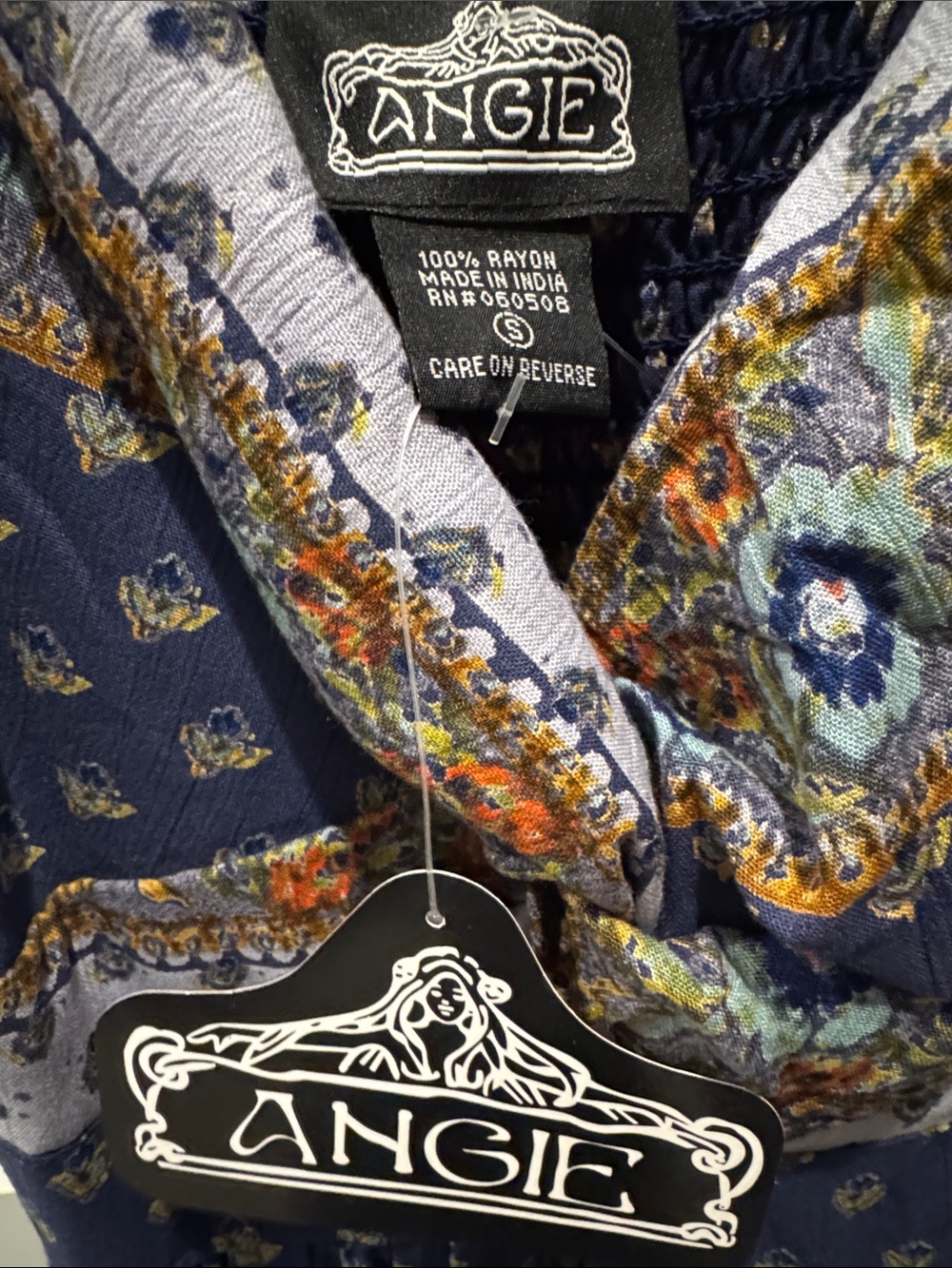 NWT Angie Blue Boho Floral Print Maxi Dress Small Adjustable Spaghetti Strap - Picture 2 of 3